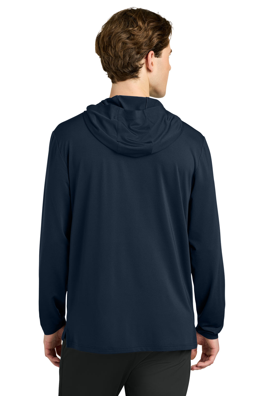 Richardson RA7110LSH Mens Clutch Long Sleeve Hooded T-Shirt Hoodie Navy Blue Model Back
