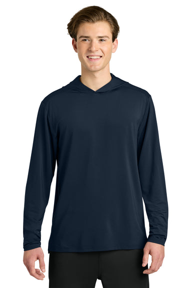 Richardson RA7110LSH Mens Clutch Long Sleeve Hooded T-Shirt Hoodie Navy Blue Model Front