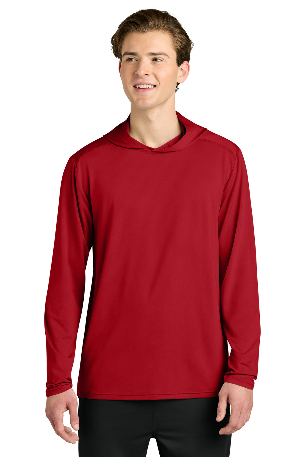 Richardson RA7110LSH Mens Clutch Long Sleeve Hooded T-Shirt Hoodie Red Model Front