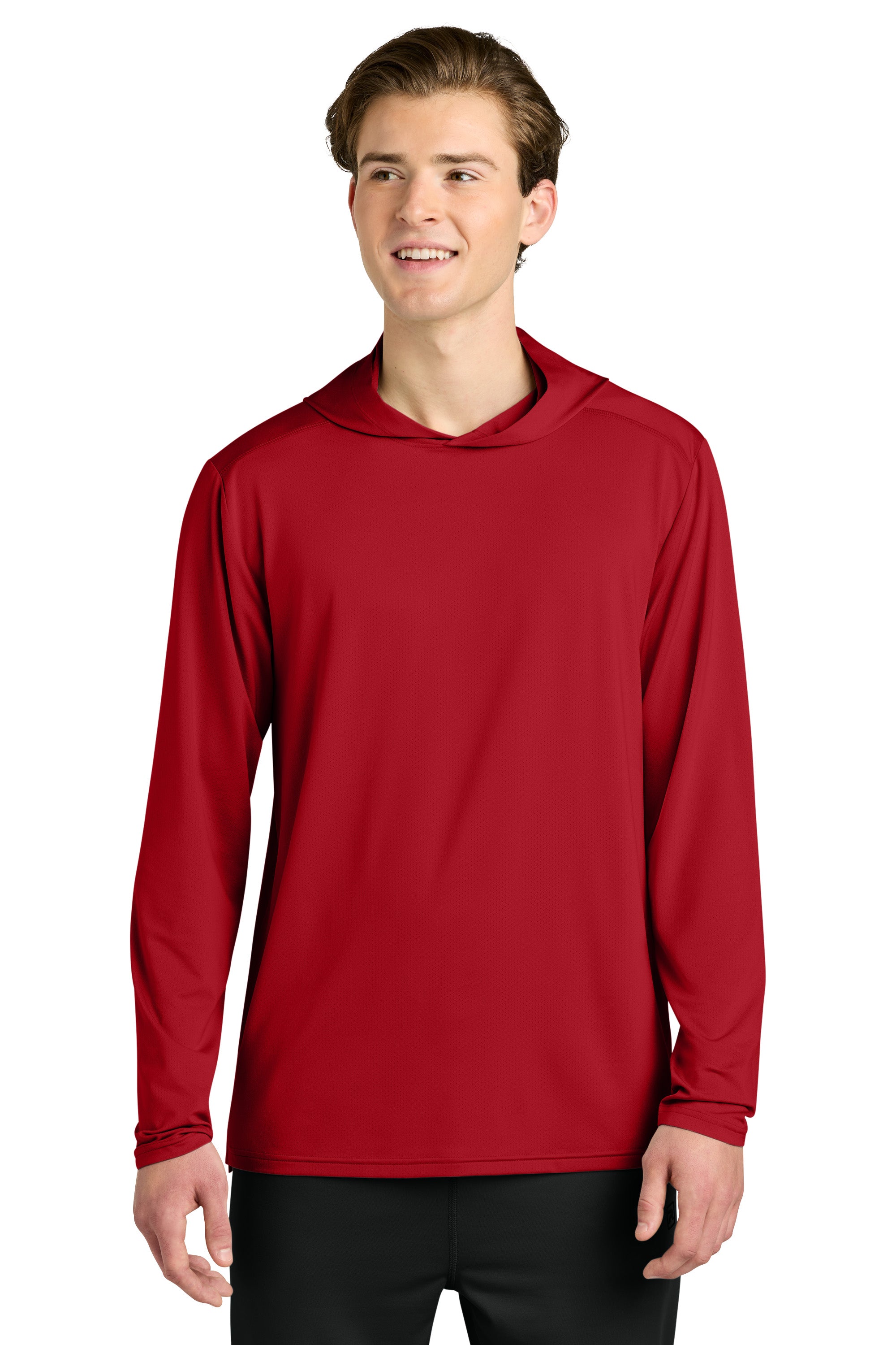 Richardson RA7110LSH Mens Clutch Long Sleeve Hooded T-Shirt Hoodie Red Model Front