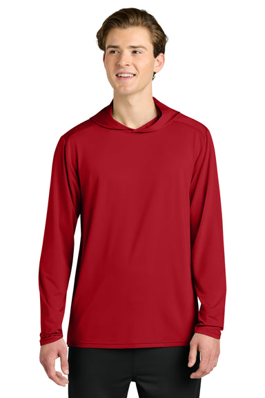 Richardson RA7110LSH Mens Clutch Long Sleeve Hooded T-Shirt Hoodie Red Model Front