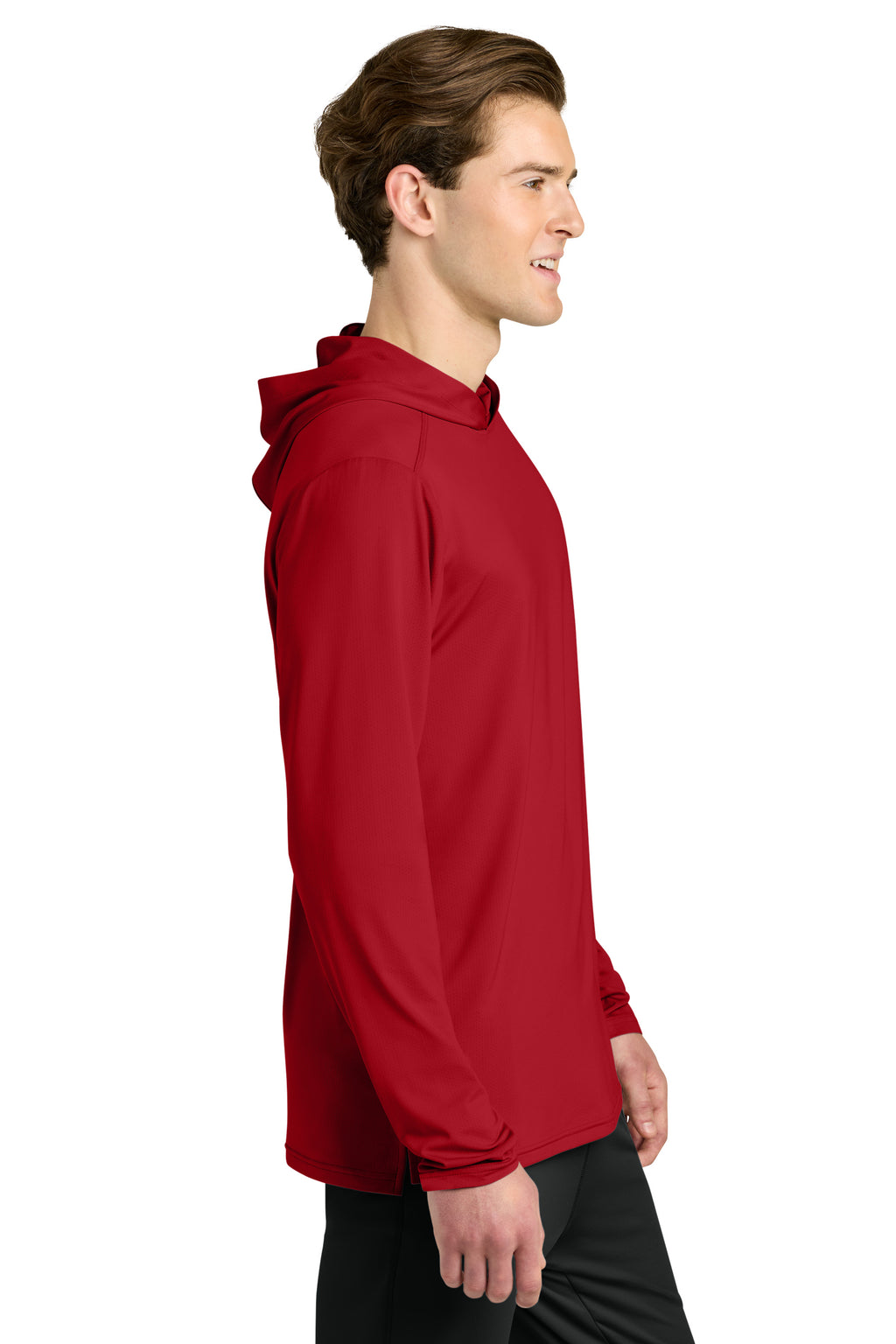 Richardson RA7110LSH Mens Clutch Long Sleeve Hooded T-Shirt Hoodie Red Model Side