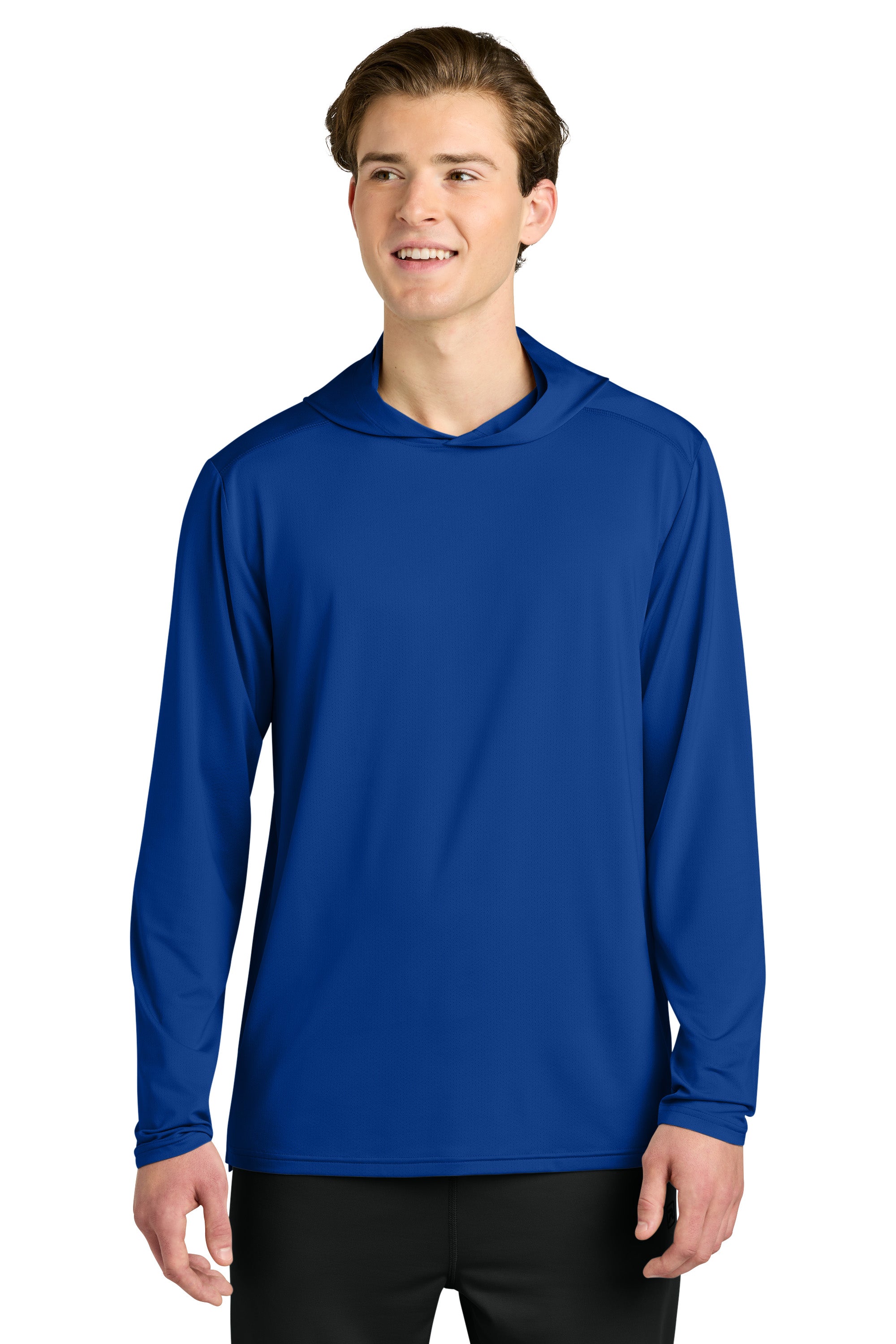 Richardson RA7110LSH Mens Clutch Long Sleeve Hooded T-Shirt Hoodie Royal Blue Model Front