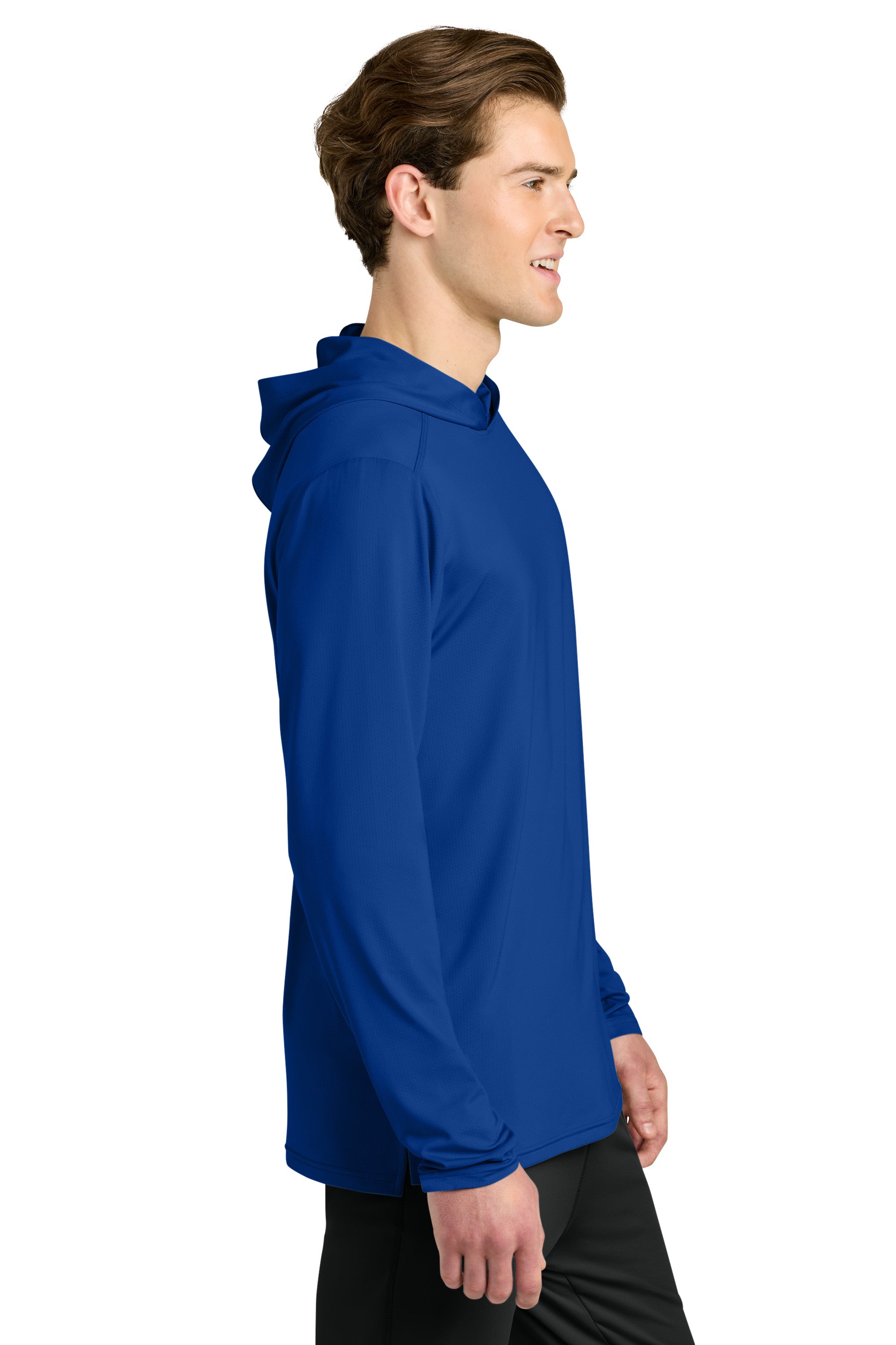 Richardson RA7110LSH Mens Clutch Long Sleeve Hooded T-Shirt Hoodie Royal Blue Model Side