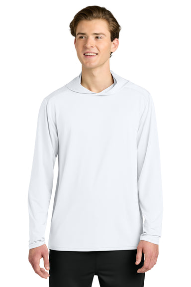 Richardson RA7110LSH Mens Clutch Long Sleeve Hooded T-Shirt Hoodie White Model Front