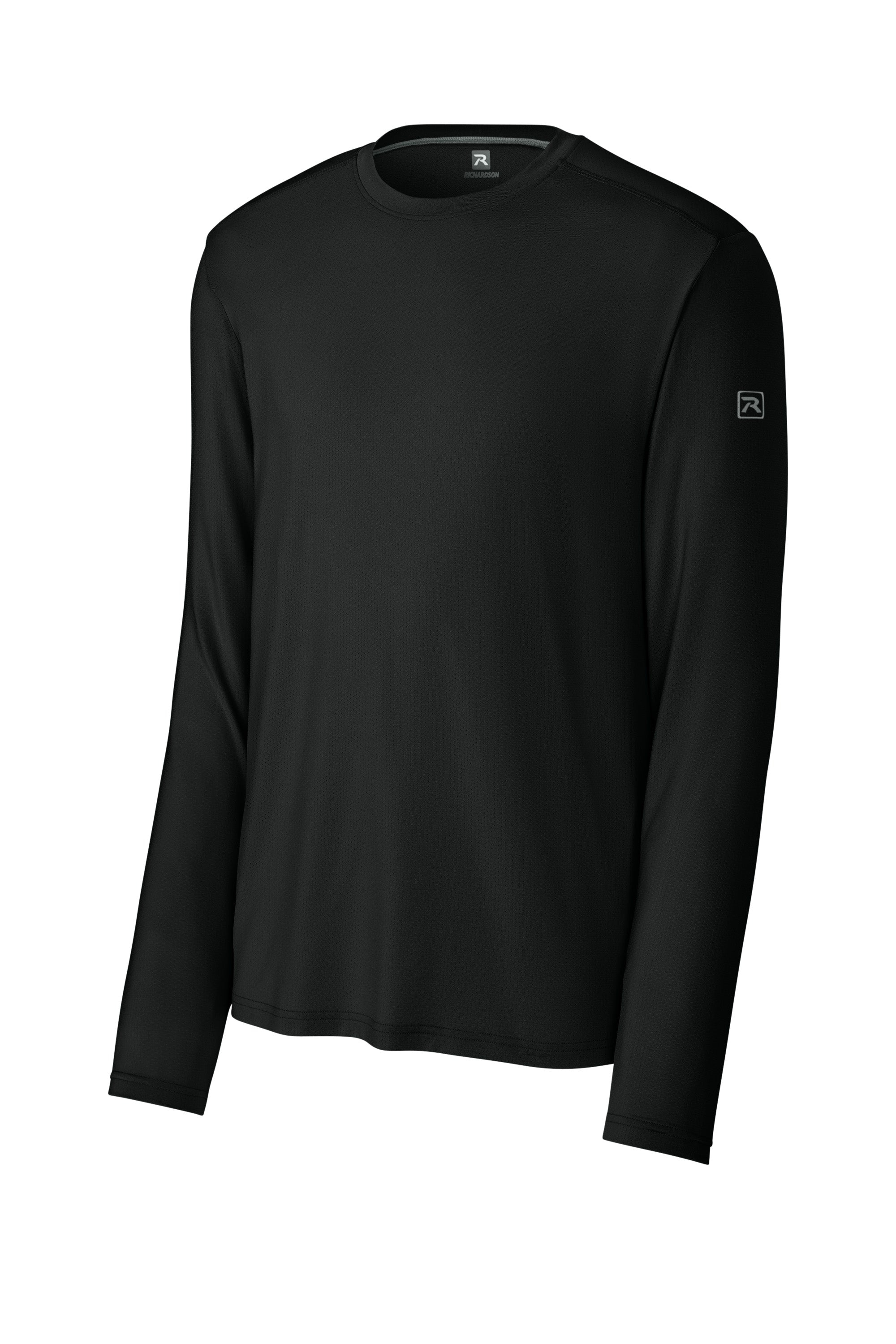 Richardson RA7110LS Mens Clutch Long Sleeve Crewneck T-Shirt Black Form Front