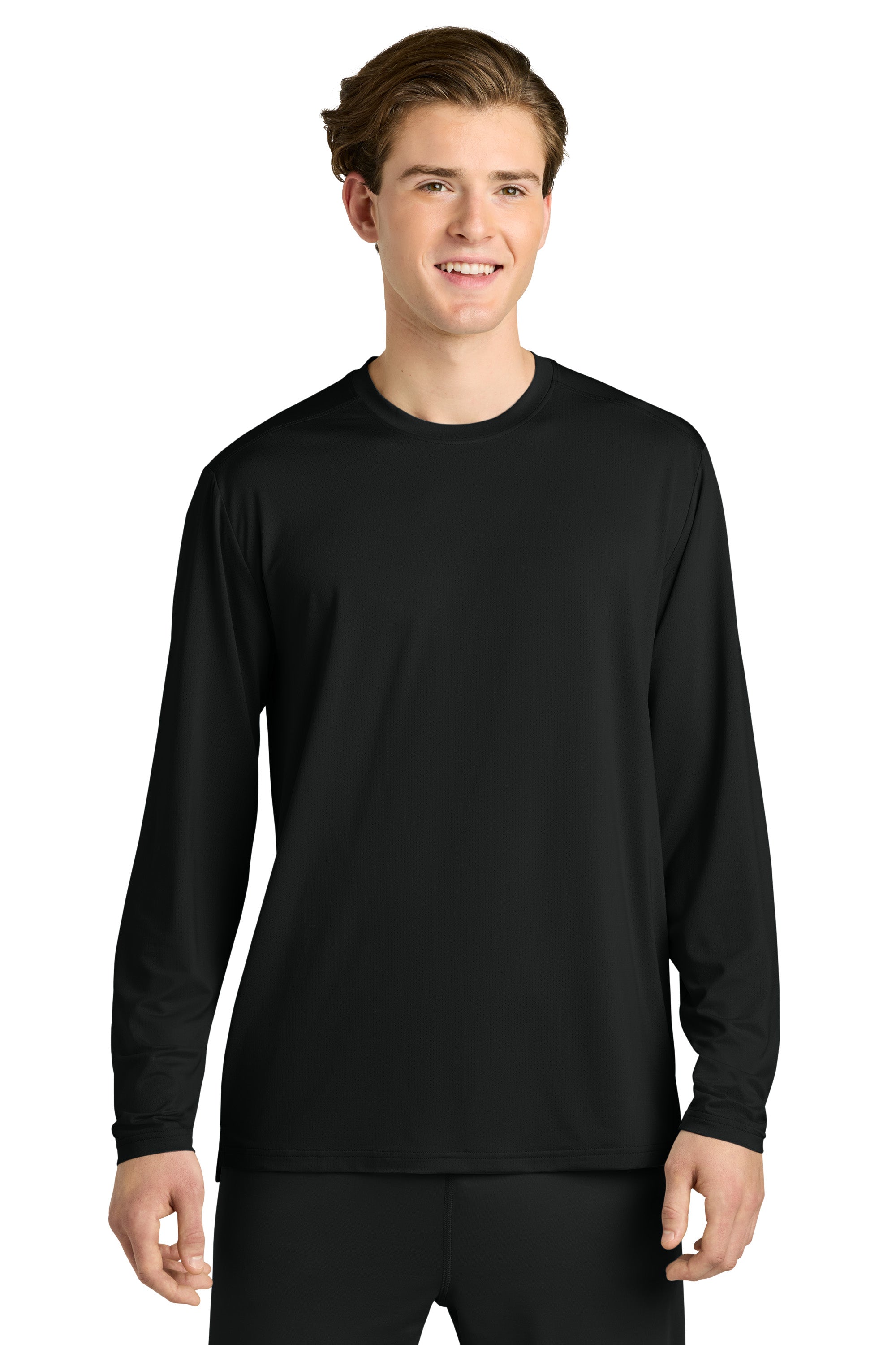 Richardson RA7110LS Mens Clutch Long Sleeve Crewneck T-Shirt Black Model Front