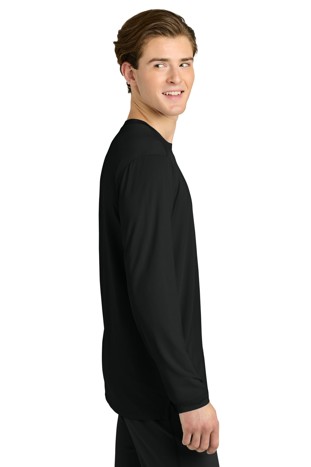 Richardson RA7110LS Mens Clutch Long Sleeve Crewneck T-Shirt Black Model Side