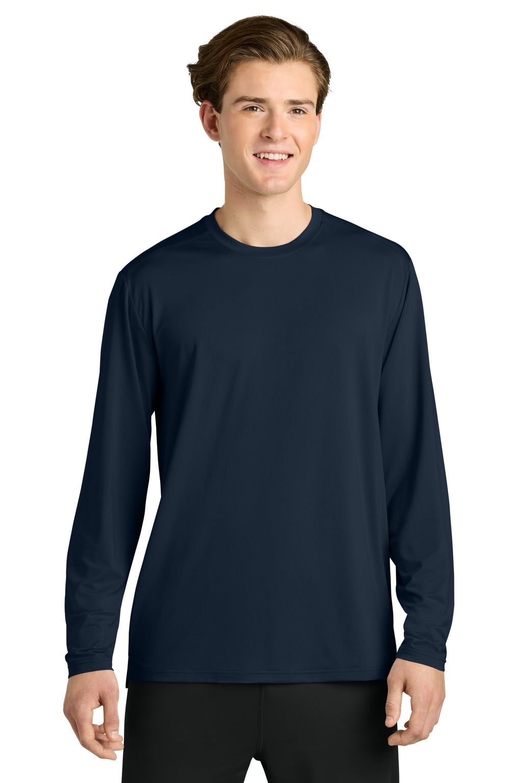 Richardson RA7110LS Mens Clutch Long Sleeve Crewneck T-Shirt Navy Blue Model Front