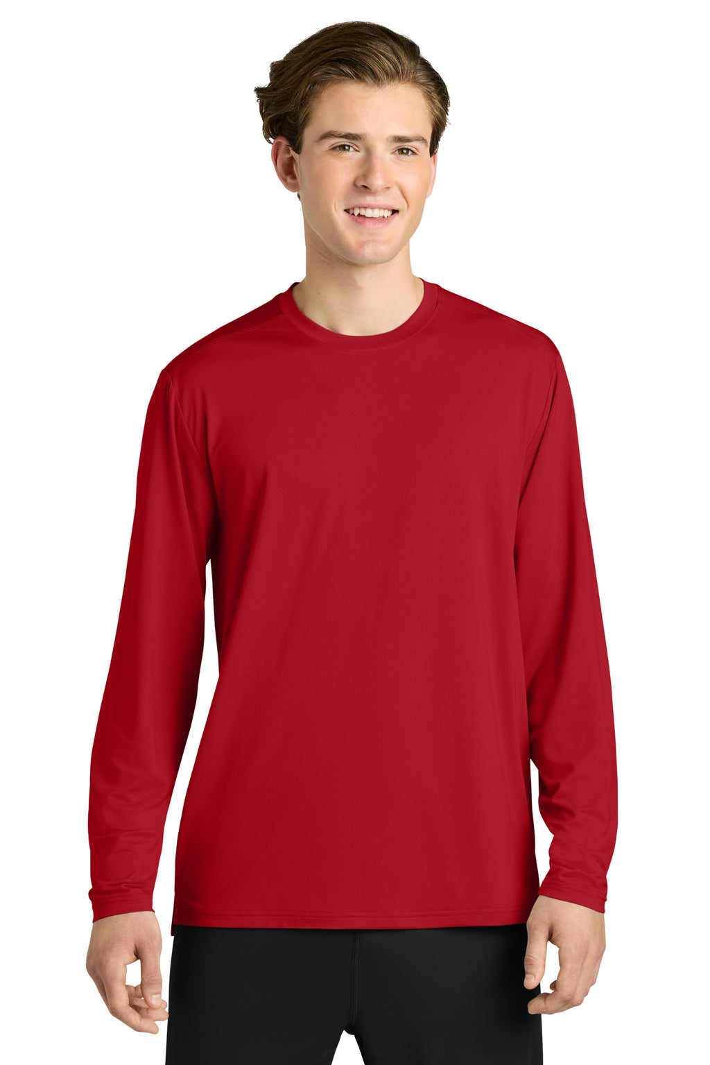 Richardson RA7110LS Mens Clutch Long Sleeve Crewneck T-Shirt Red Model Front