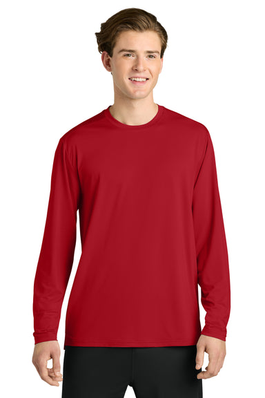 Richardson RA7110LS Mens Clutch Long Sleeve Crewneck T-Shirt Red Model Front