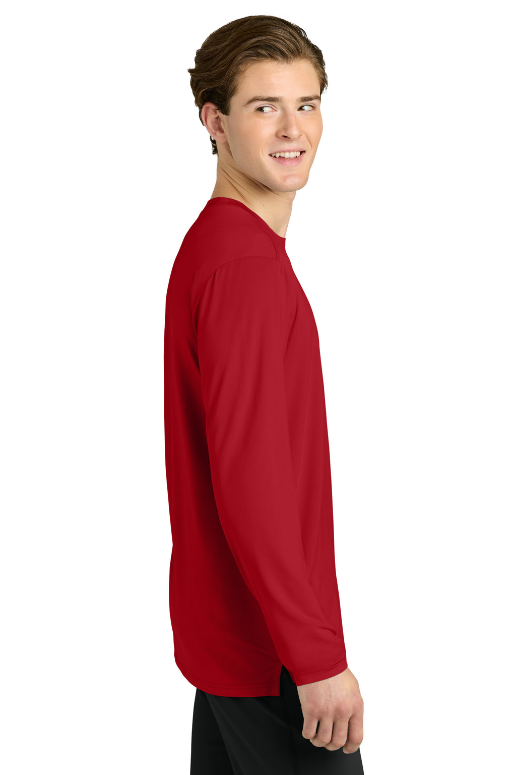 Richardson RA7110LS Mens Clutch Long Sleeve Crewneck T-Shirt Red Model Side