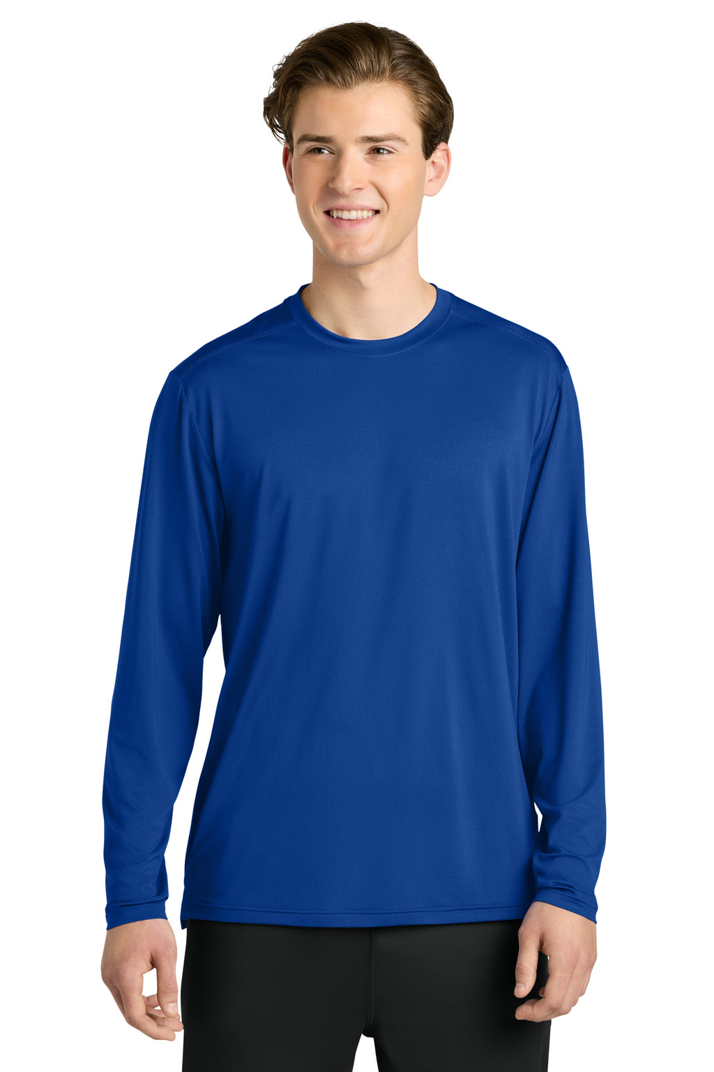 Richardson RA7110LS Mens Clutch Long Sleeve Crewneck T-Shirt Royal Blue Model Front