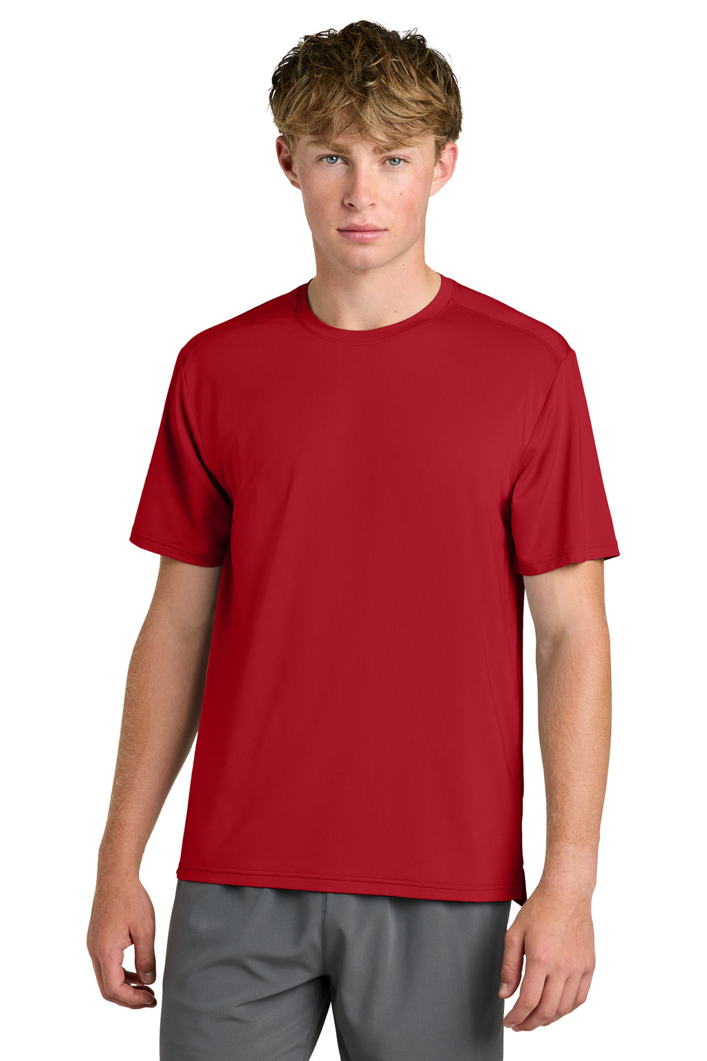 Richardson RA7110SS Mens Clutch Short Sleeve Crewneck T-Shirt Red Model Front
