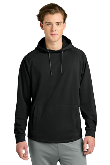 Richardson RA7200LSH Mens Charge Performance Fleece Hooded Sweatshirt Hoodie w/ Pouch Pocket Black Model Front