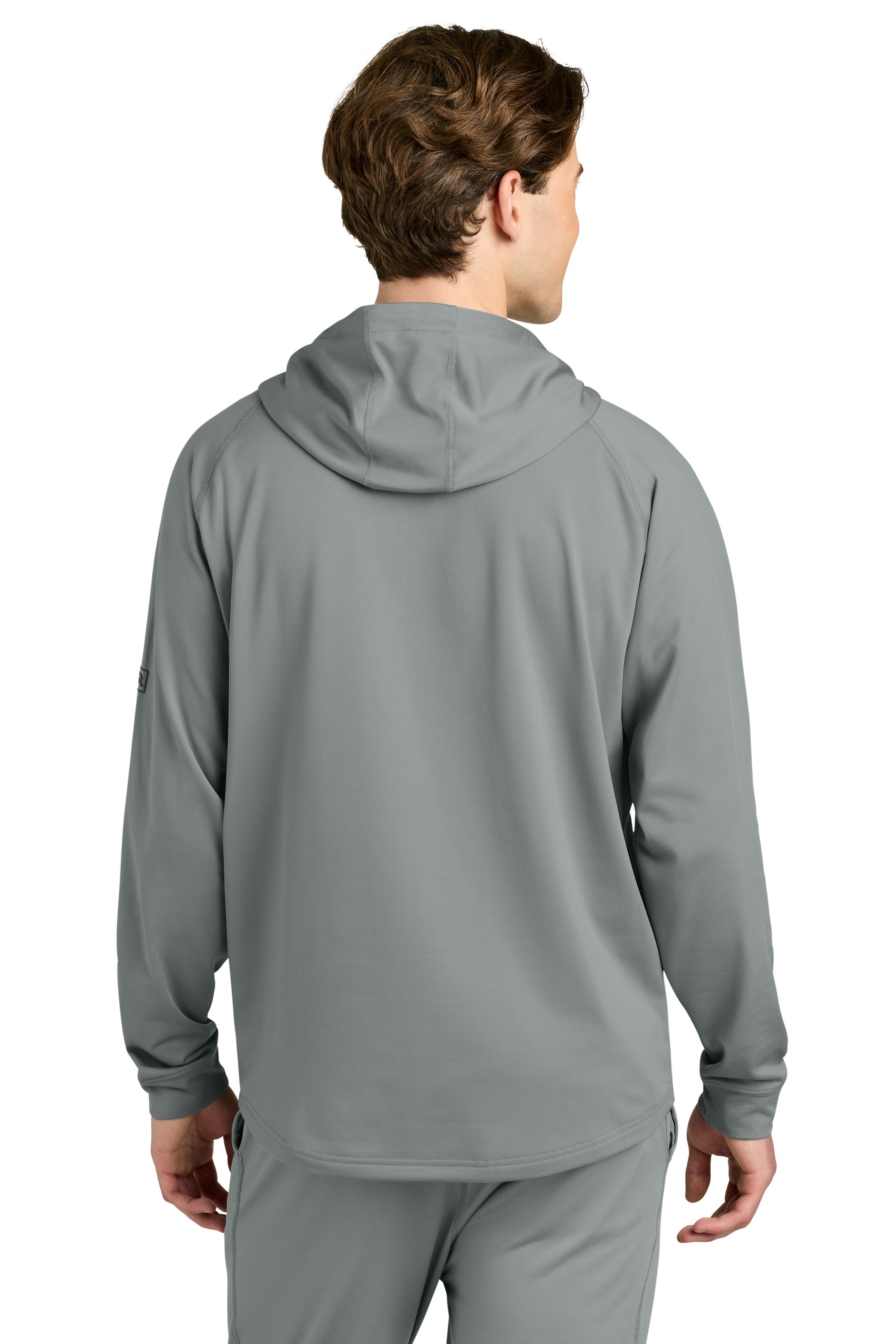 Richardson RA7200LSH Mens Charge Performance Fleece Hooded Sweatshirt Hoodie w/ Pouch Pocket Grey Model Back