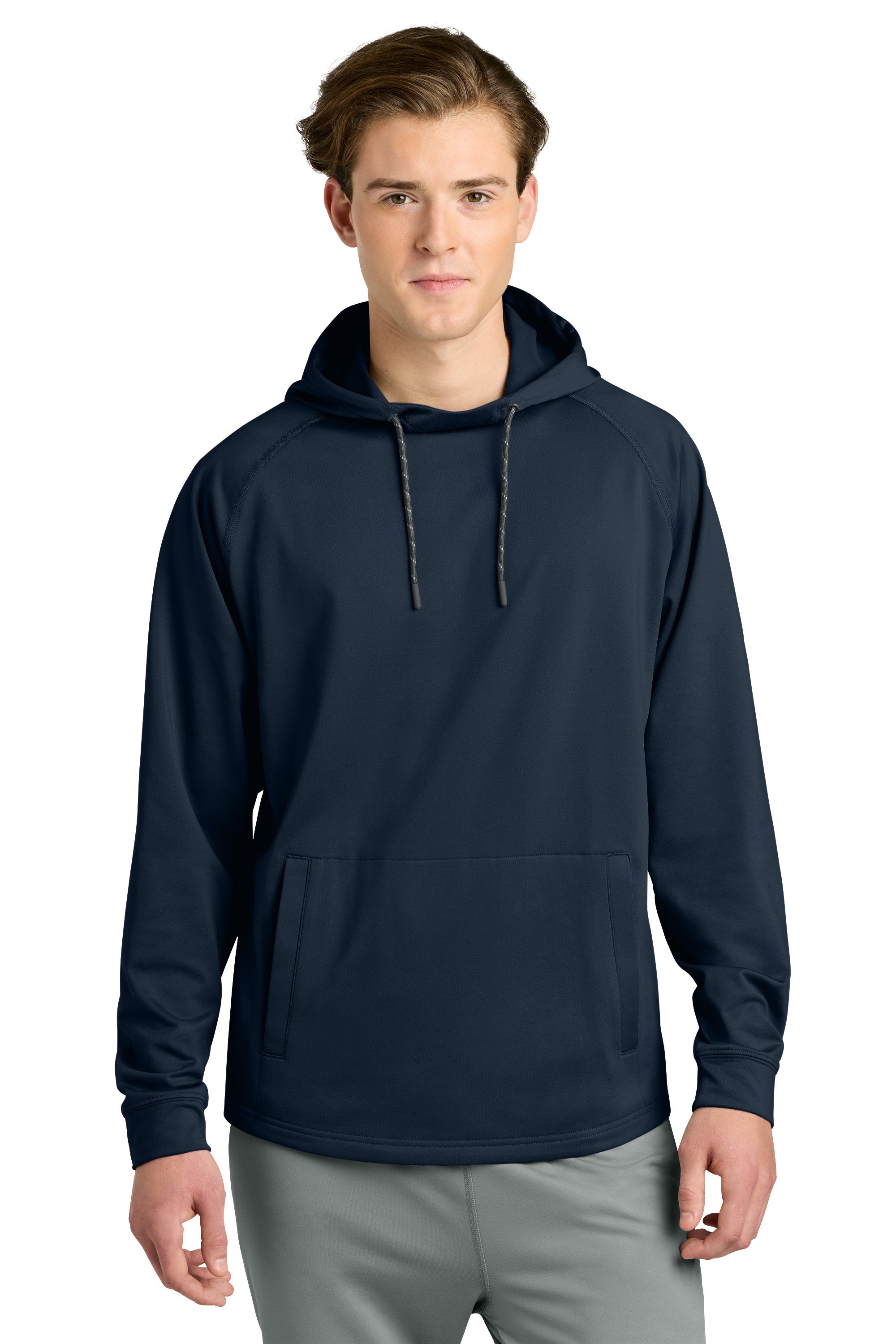 Richardson RA7200LSH Mens Charge Performance Fleece Hooded Sweatshirt Hoodie w/ Pouch Pocket Navy Blue Model Front