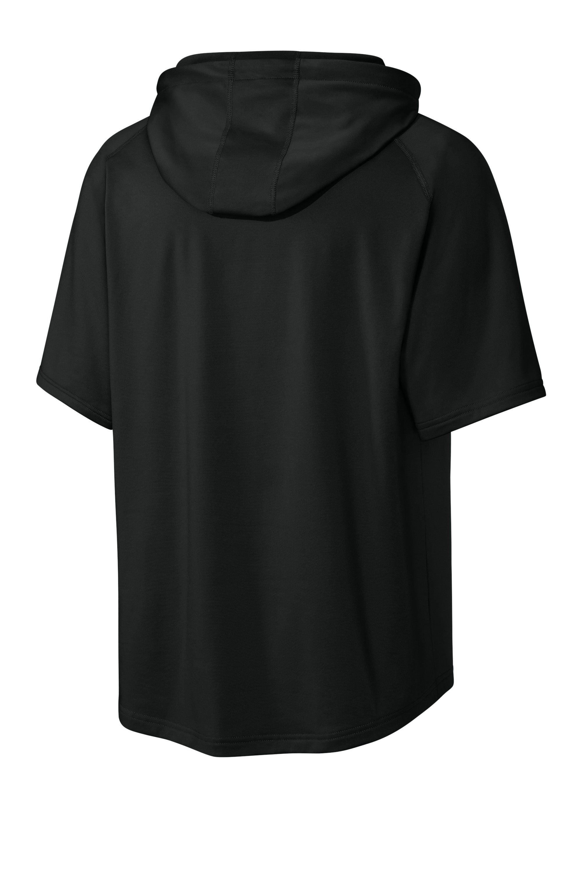 Richardson RA7200SSH Mens Charge Performance Fleece Short Sleeve Hooded Sweatshirt Hoodie w/ Pouch Pocket Black Forn Back