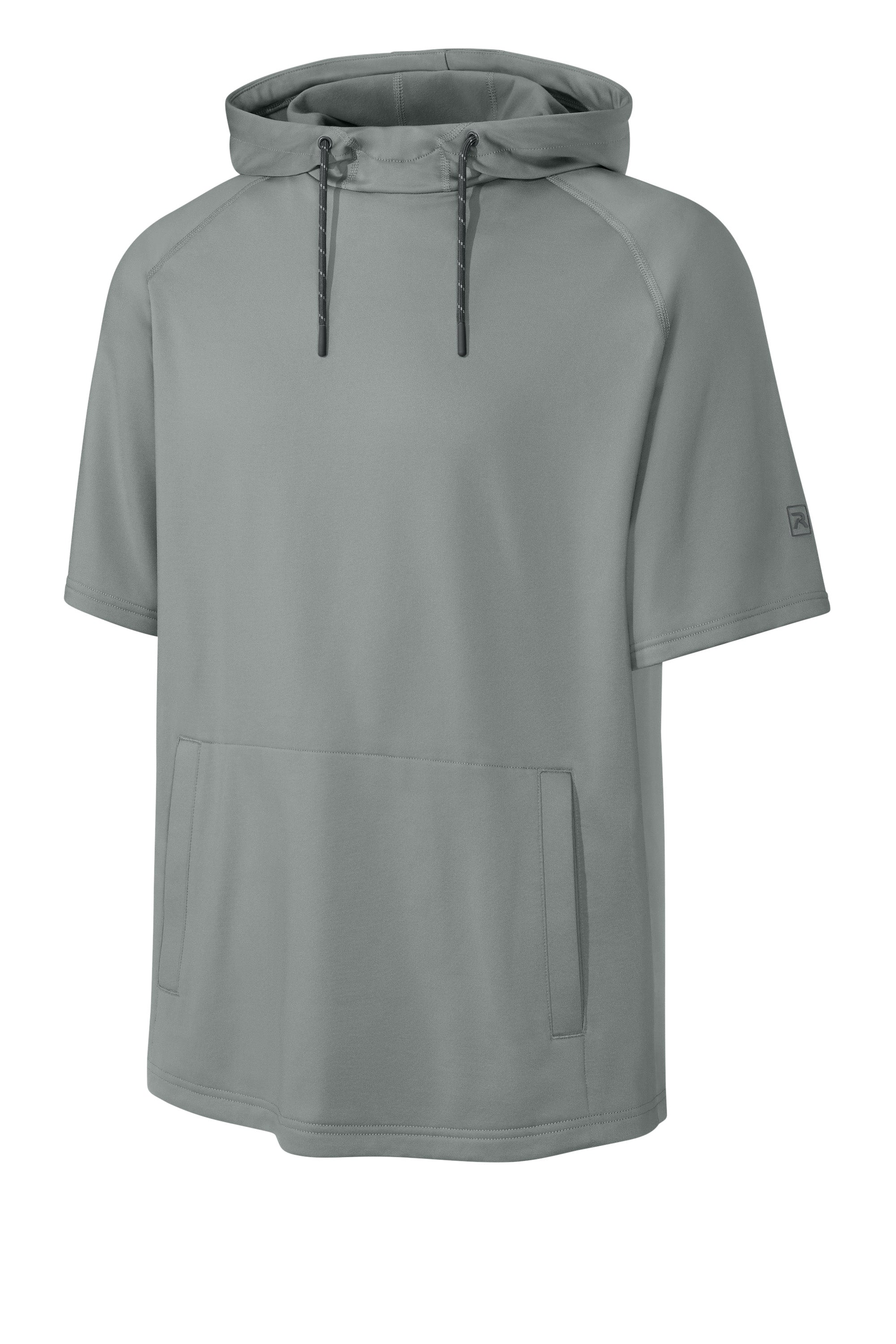 Richardson RA7200SSH Mens Charge Performance Fleece Short Sleeve Hooded Sweatshirt Hoodie w/ Pouch Pocket Grey Form Front