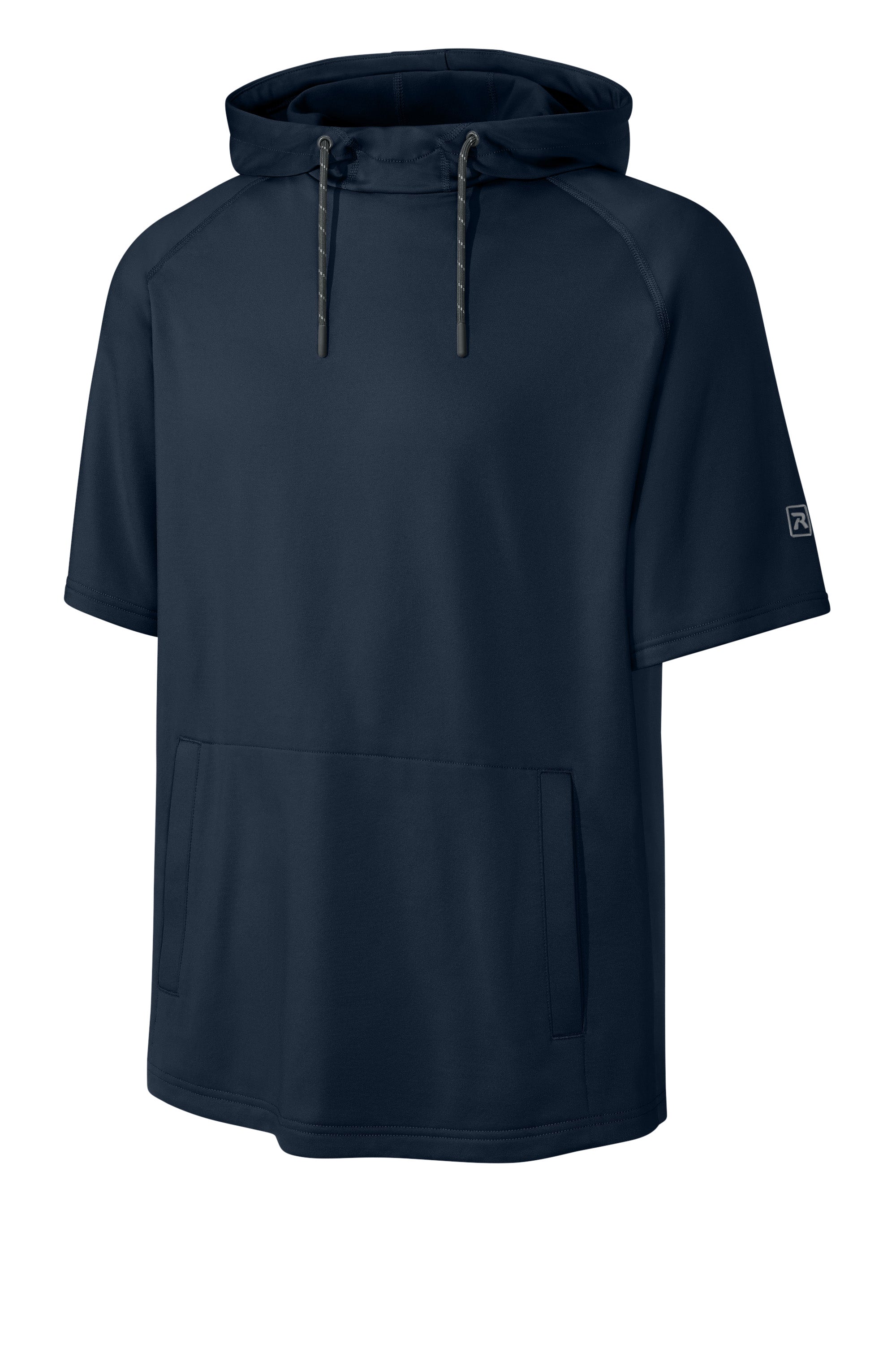Richardson RA7200SSH Mens Charge Performance Fleece Short Sleeve Hooded Sweatshirt Hoodie w/ Pouch Pocket Navy Blue Form Front