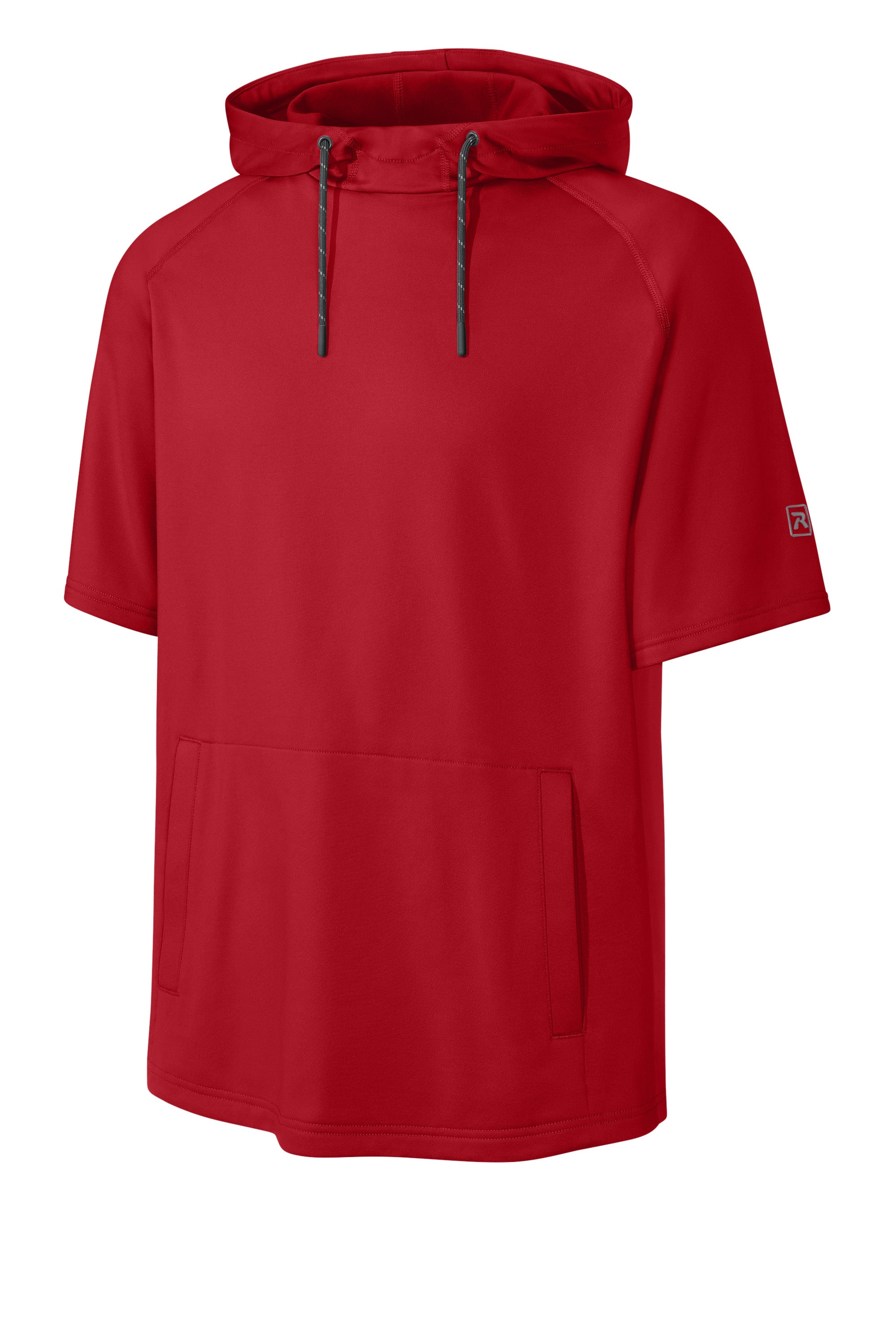 Richardson RA7200SSH Mens Charge Performance Fleece Short Sleeve Hooded Sweatshirt Hoodie w/ Pouch Pocket Red Form Front
