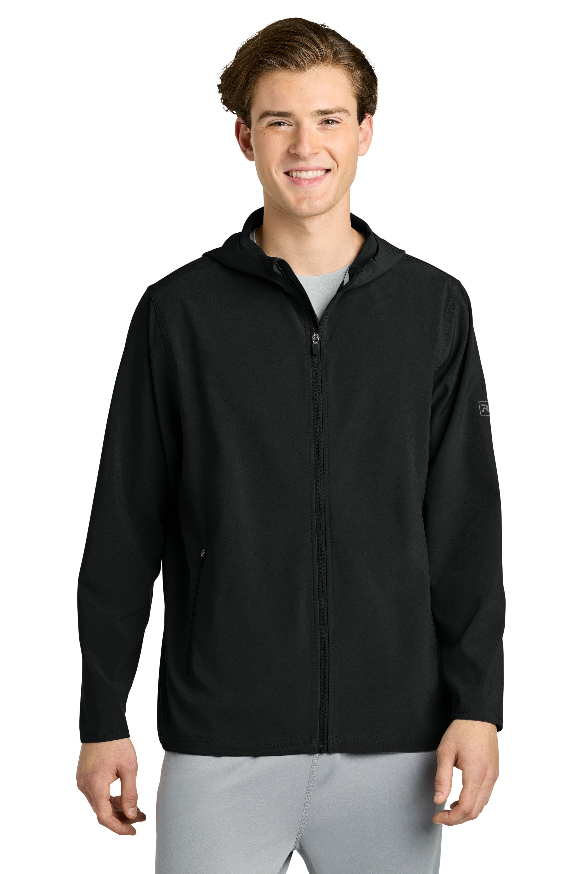 Richardson RA7400FZH Mens Barrage Full Zip Hooded Wind Jacket Black Model Front