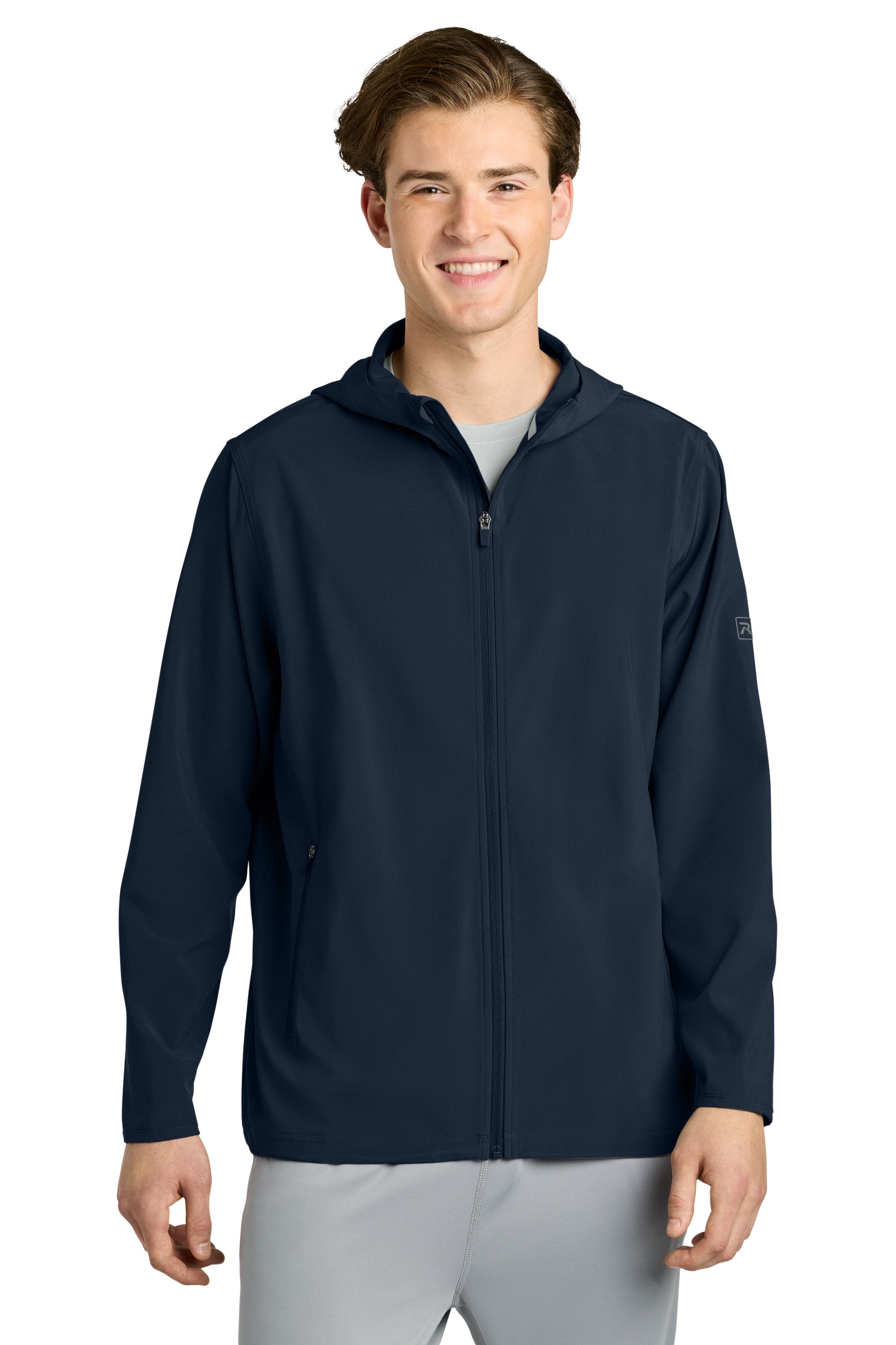 Richardson RA7400FZH Mens Barrage Full Zip Hooded Wind Jacket Navy Blue Model Front