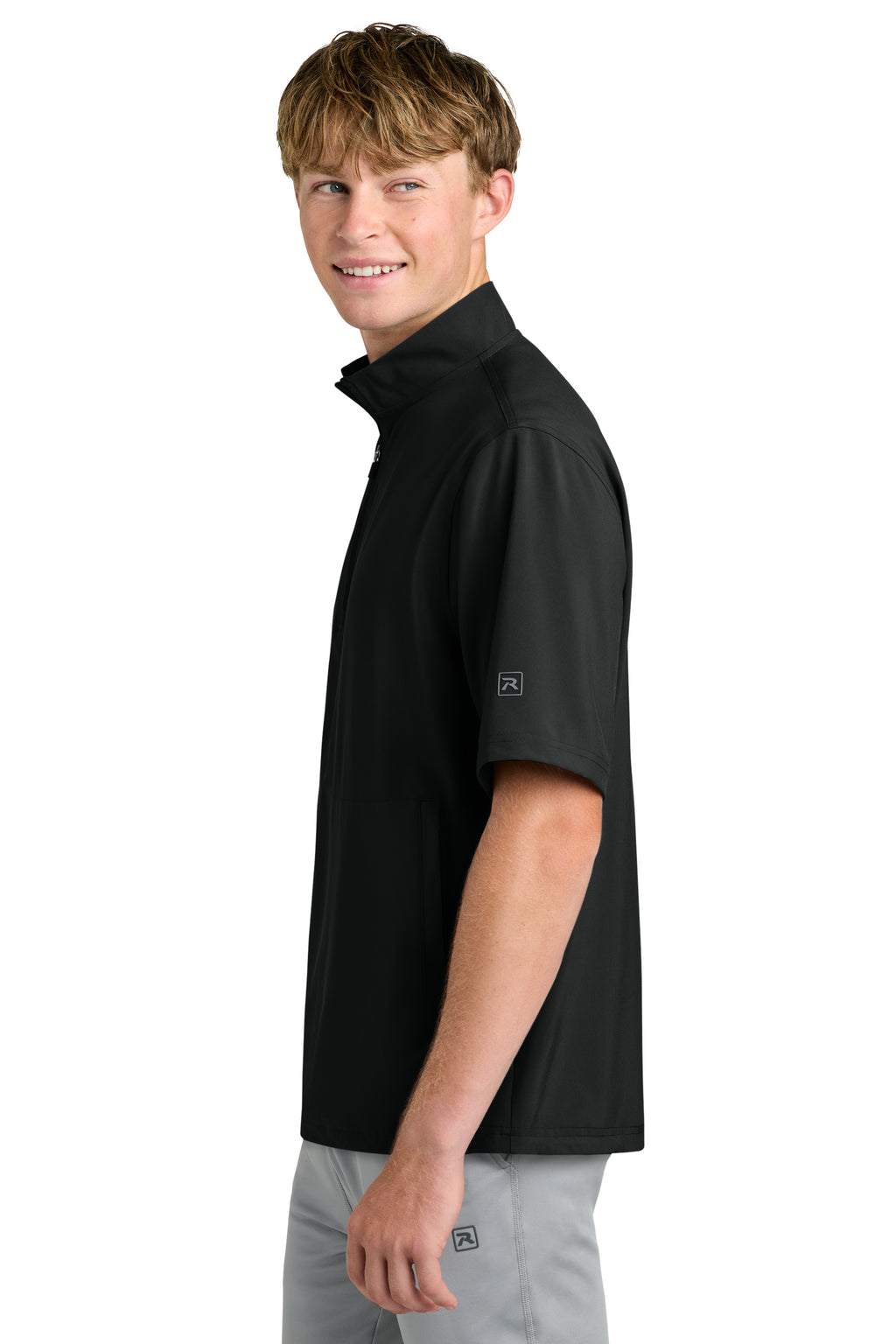 Richardson RA7400SSQ Mens Barrage Short Sleeve 1/4 Zip Wind Jacket Black Model Side