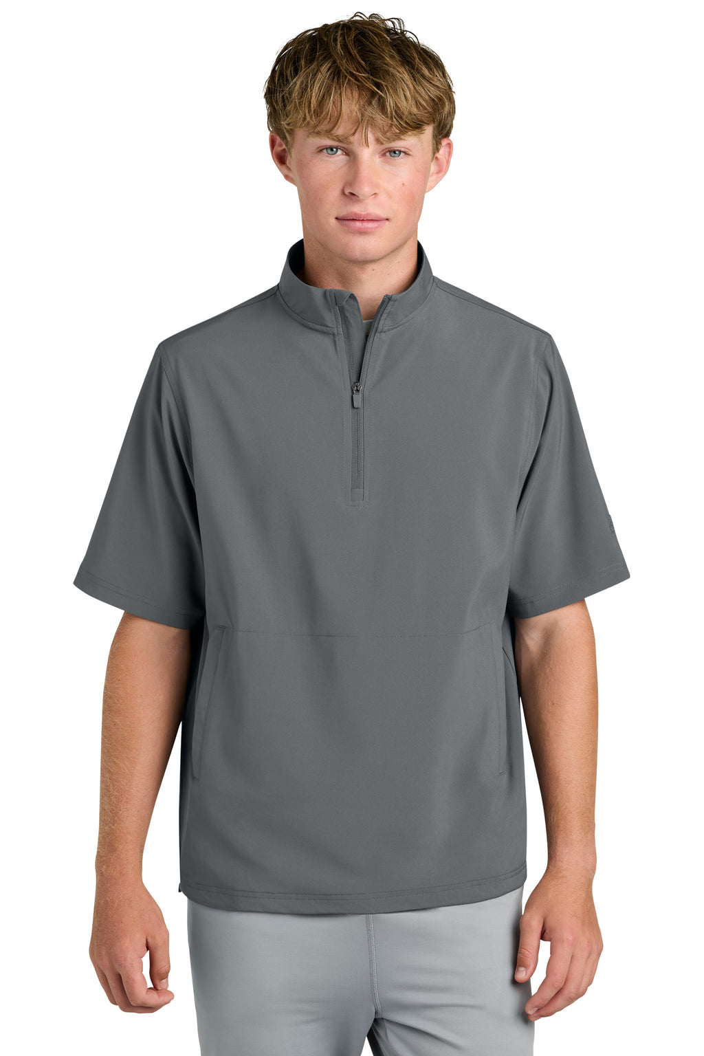 Richardson RA7400SSQ Mens Barrage Short Sleeve 1/4 Zip Wind Jacket Charcoal Grey Model Front