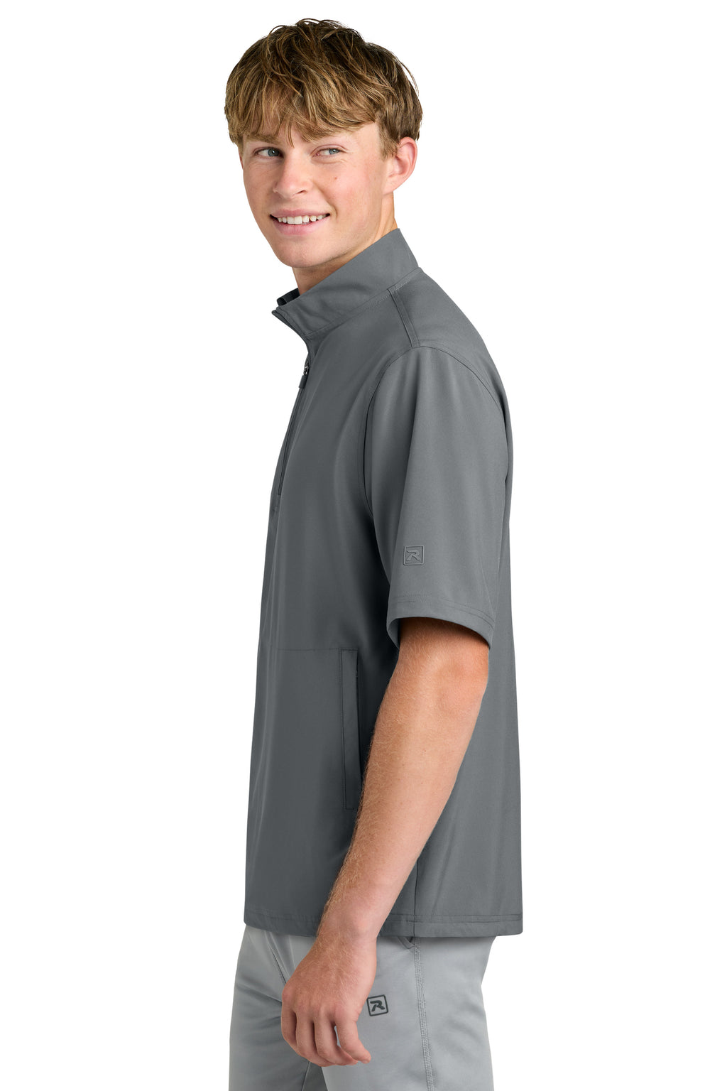 Richardson RA7400SSQ Mens Barrage Short Sleeve 1/4 Zip Wind Jacket Charcoal Grey Model Side