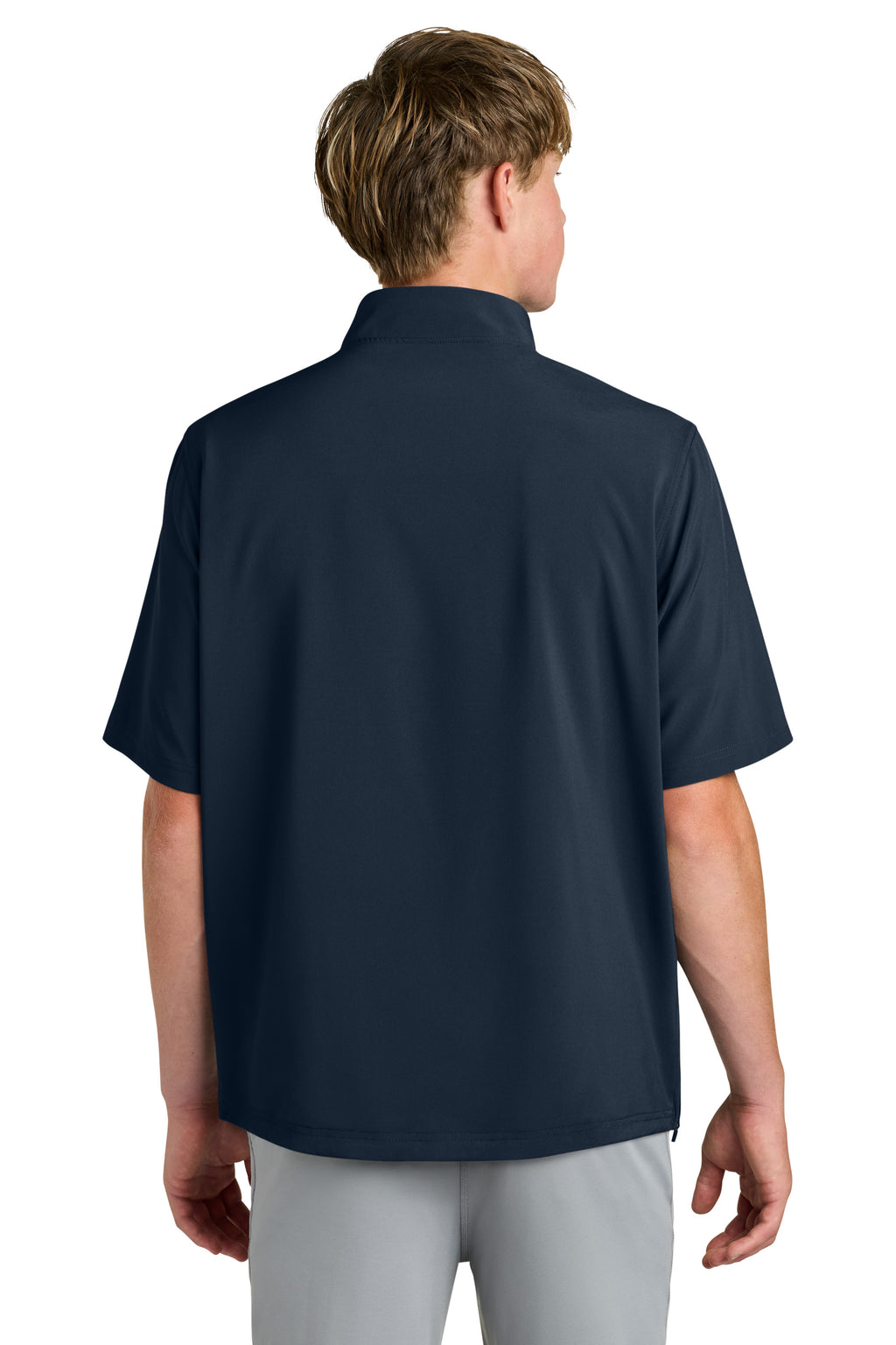 Richardson RA7400SSQ Mens Barrage Short Sleeve 1/4 Zip Wind Jacket Navy Blue Model Back