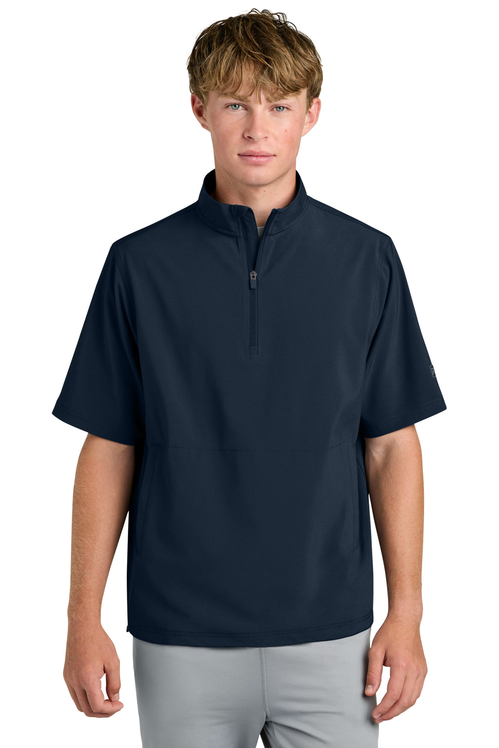 Richardson RA7400SSQ Mens Barrage Short Sleeve 1/4 Zip Wind Jacket Navy Blue Model Front