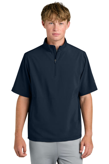 Richardson RA7400SSQ Mens Barrage Short Sleeve 1/4 Zip Wind Jacket Navy Blue Model Front