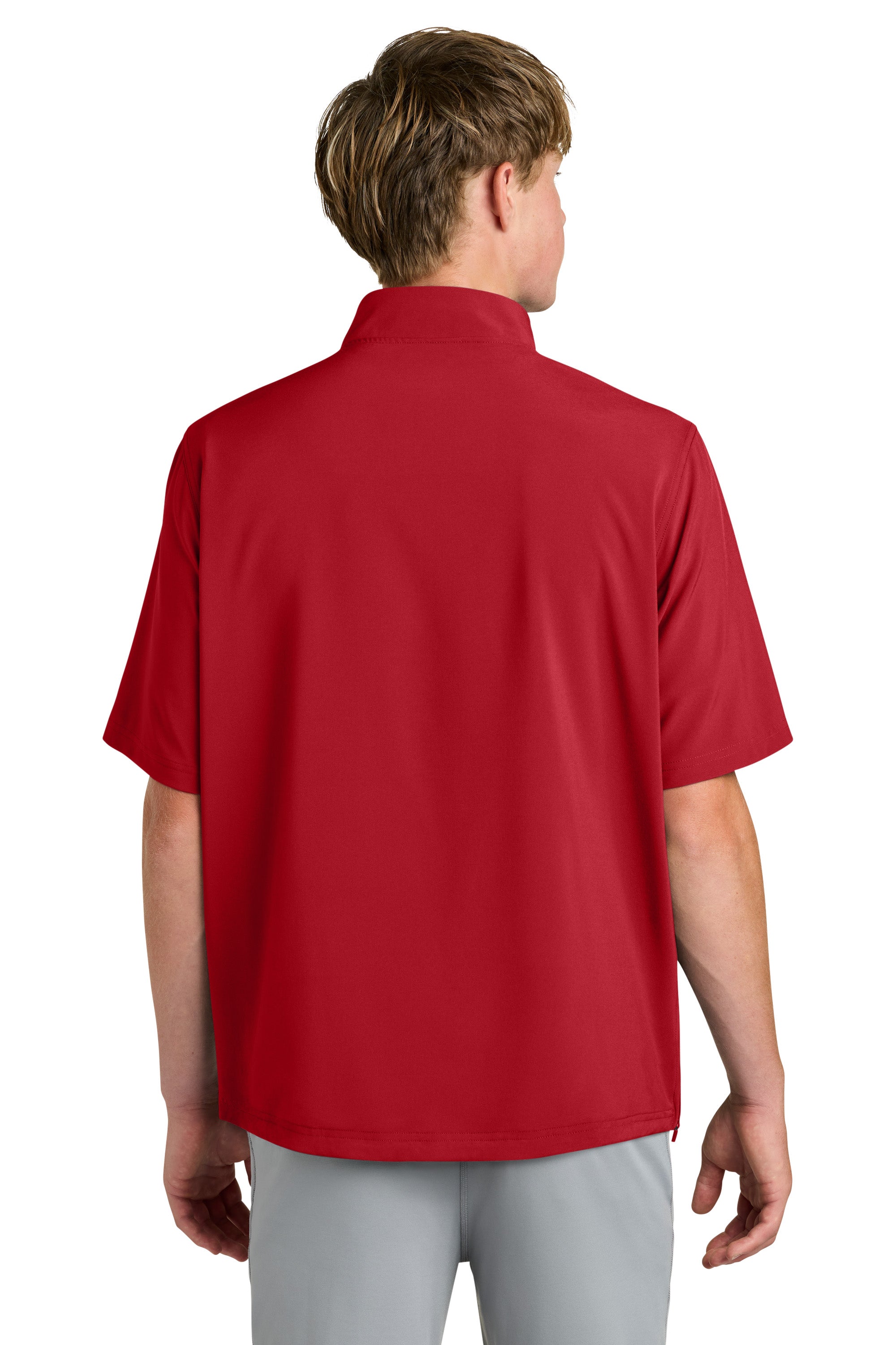 Richardson RA7400SSQ Mens Barrage Short Sleeve 1/4 Zip Wind Jacket Red Model Back