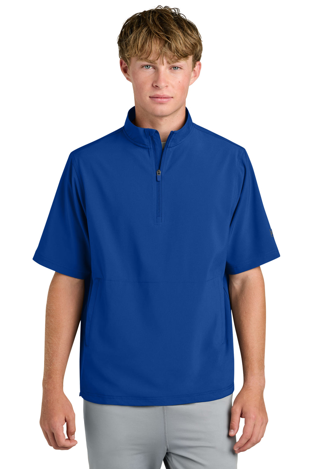Richardson RA7400SSQ Mens Barrage Short Sleeve 1/4 Zip Wind Jacket Royal Blue Model Front