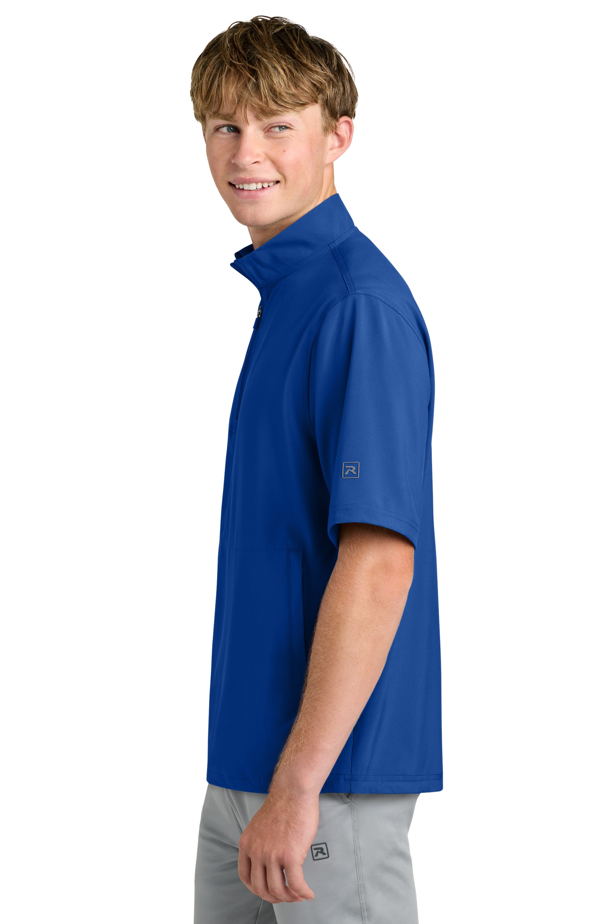 Richardson RA7400SSQ Mens Barrage Short Sleeve 1/4 Zip Wind Jacket Royal Blue Model Side