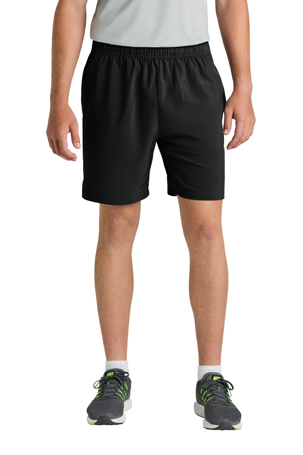 Richardson RA7401B Mens Barrage Stretch Woven Training Shorts w/ Pockets Black Model Front