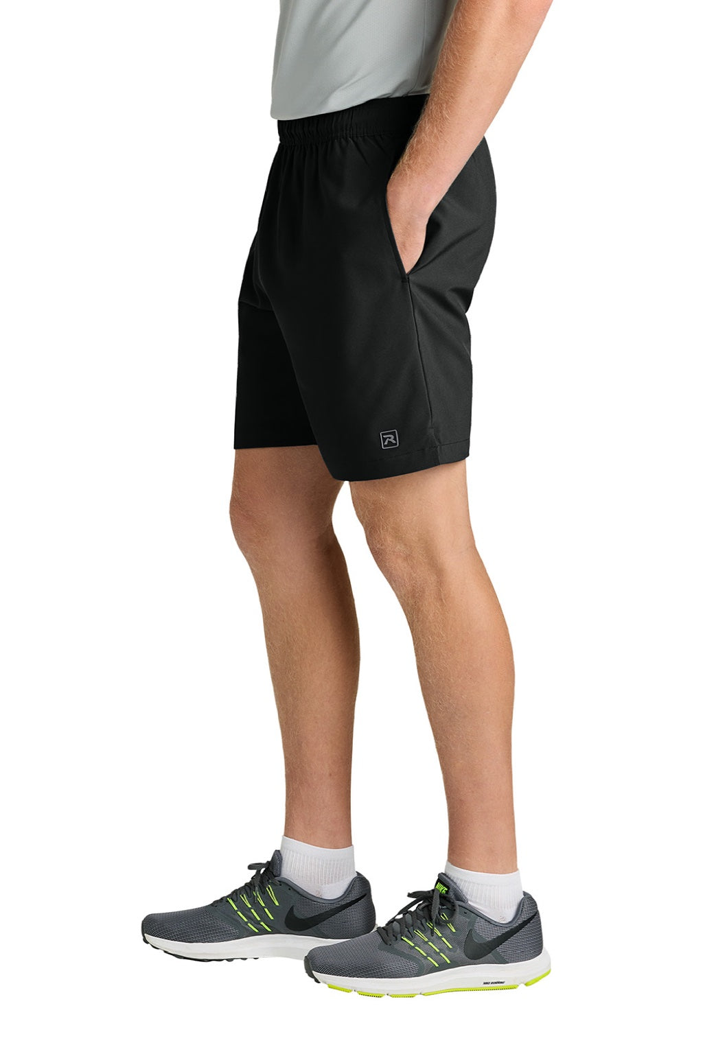 Richardson RA7401B Mens Barrage Stretch Woven Training Shorts w/ Pockets Black Model Side