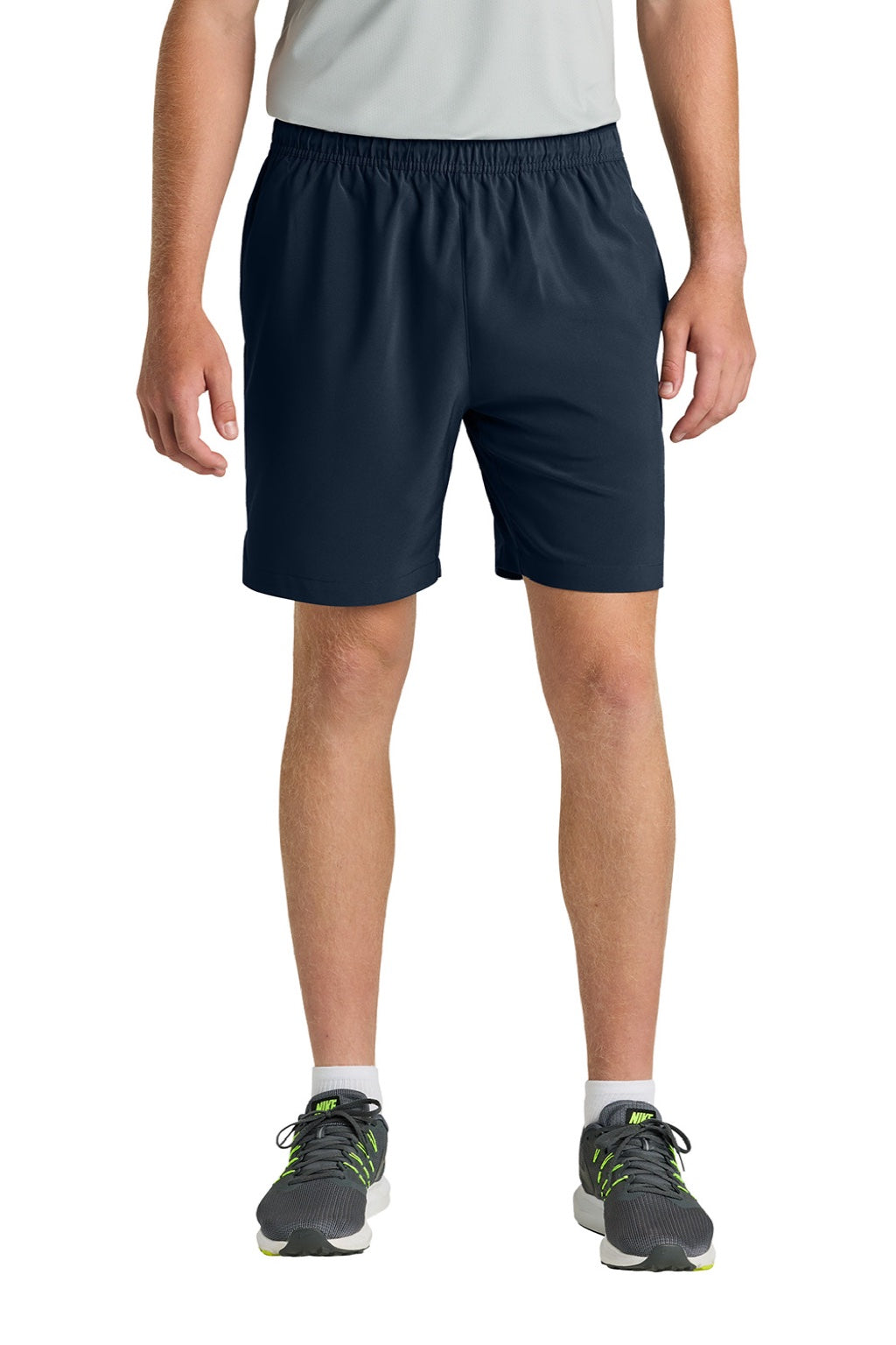Richardson RA7401B Mens Barrage Stretch Woven Training Shorts w/ Pockets Navy Blue Model Front
