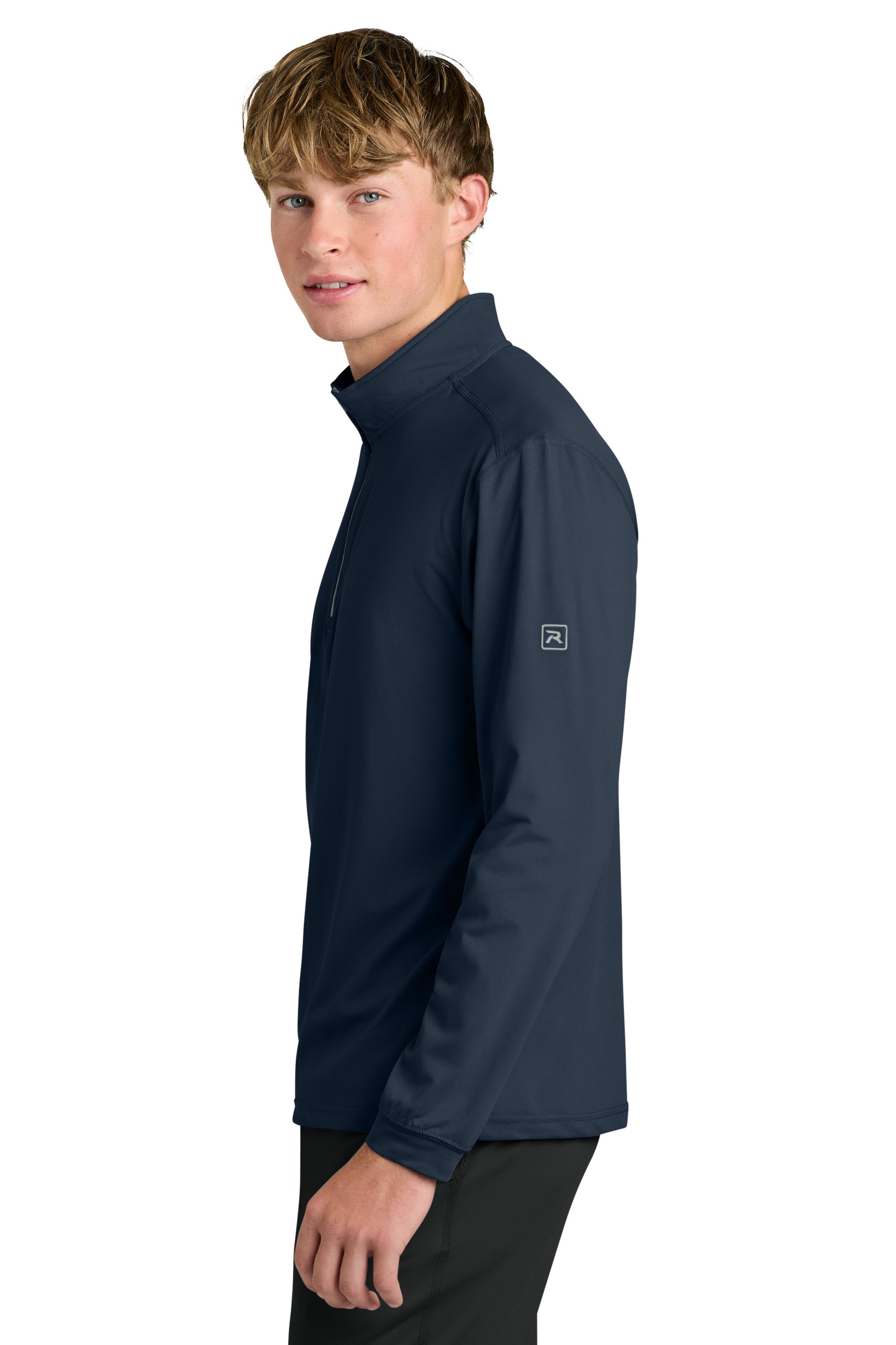 Richardson RA7500Q Mens Vertex 1/4 Zip Sweatshirt Navy Blue Model Side