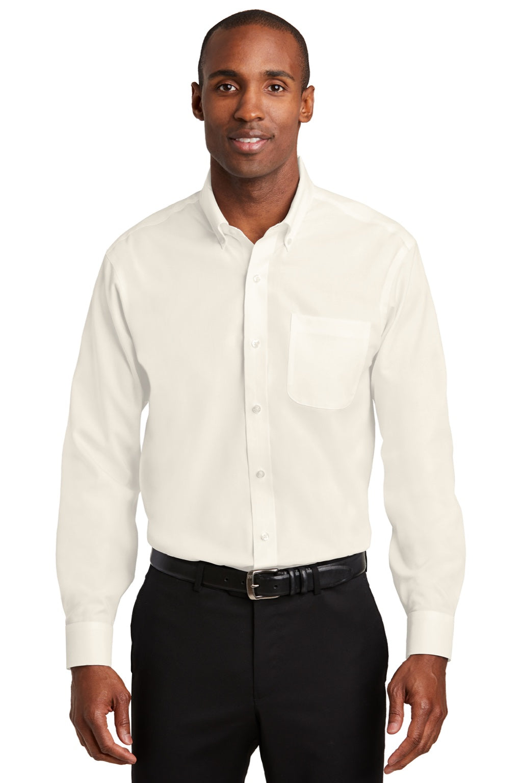 Red House RH240/TLRH240 Mens Pinpoint Oxford Wrinkle Resistant Long Sleeve Button Down Shirt w/ Pocket Ivory Chiffon White Model Front