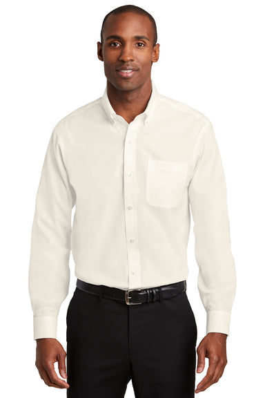 Red House RH240/TLRH240 Mens Pinpoint Oxford Wrinkle Resistant Long Sleeve Button Down Shirt w/ Pocket Ivory Chiffon White Model Front