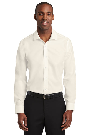Red House RH620 Mens Pinpoint Oxford Wrinkle Resistant Long Sleeve Button Down Shirt Ivory Chiffon White Model Front