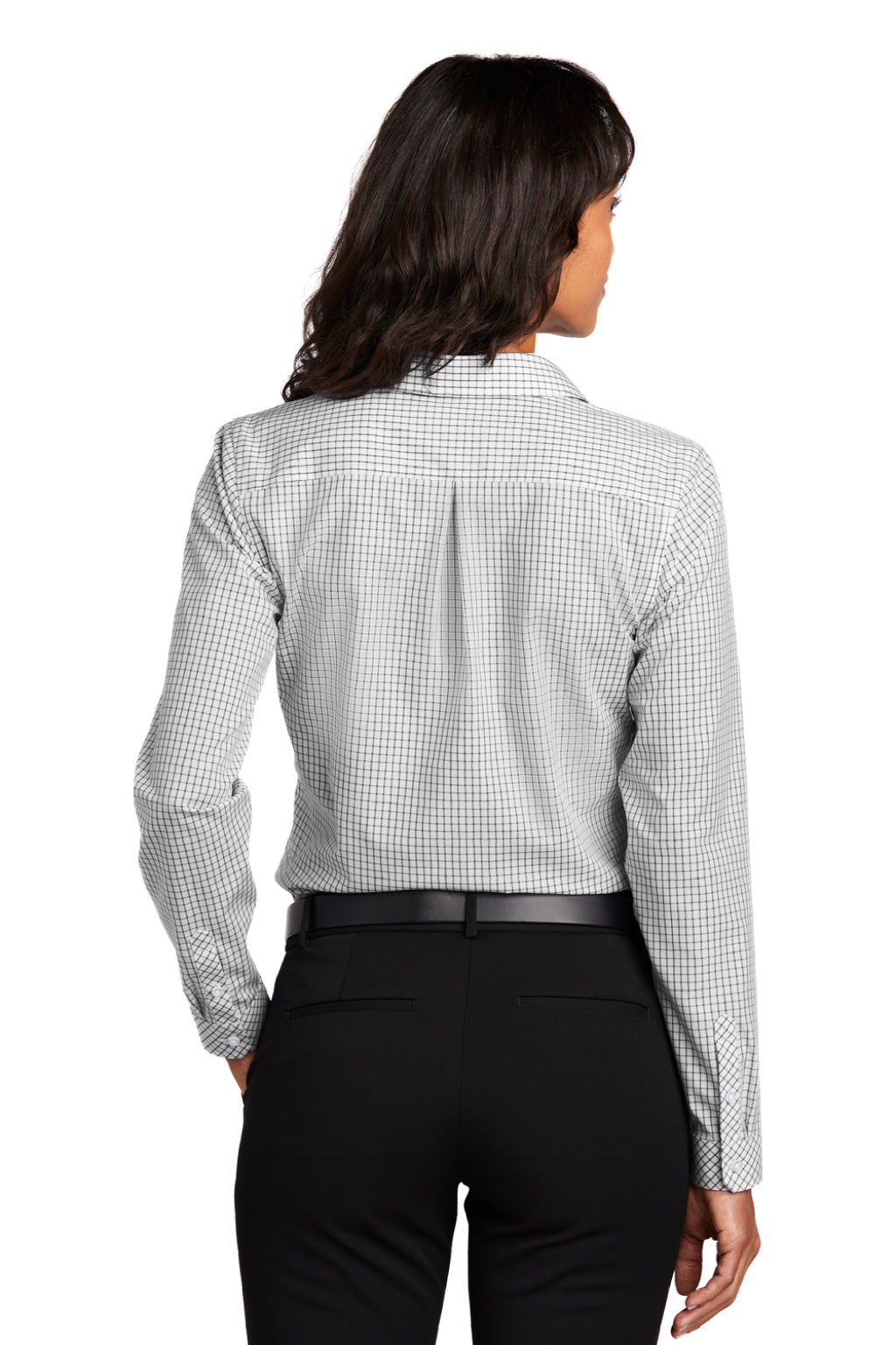 Red House RH86 Womens Check Wrinkle Resistant Long Sleeve Button Down Shirt Black/White Model Back