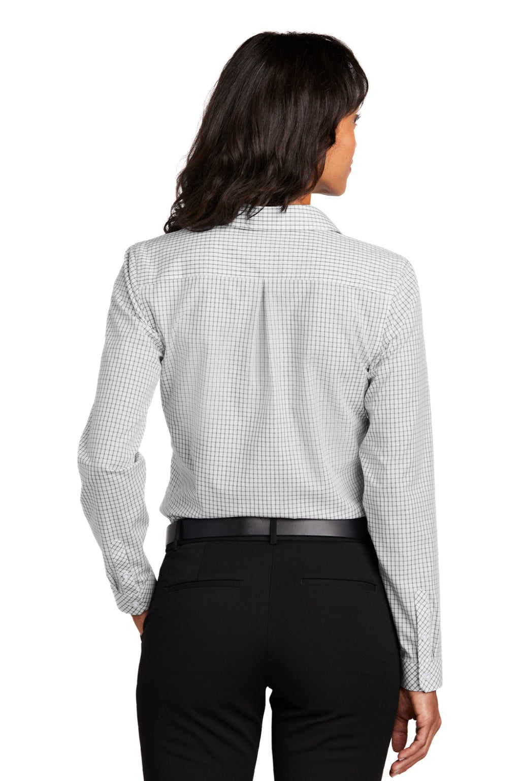 Red House RH86 Womens Check Wrinkle Resistant Long Sleeve Button Down Shirt Grey/White Model Back