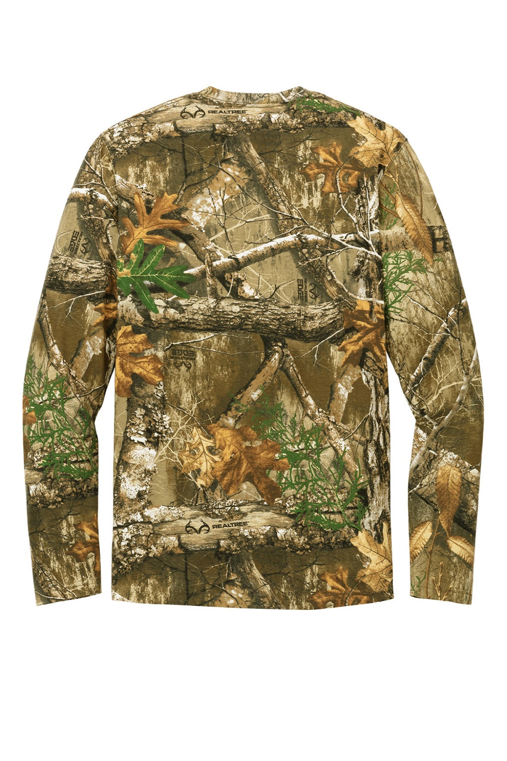 Russell Outdoors RU100LSP Mens Realtree Long Sleeve Crewneck T-Shirt w/ Pocket Realtree Edge Camo Flat Back