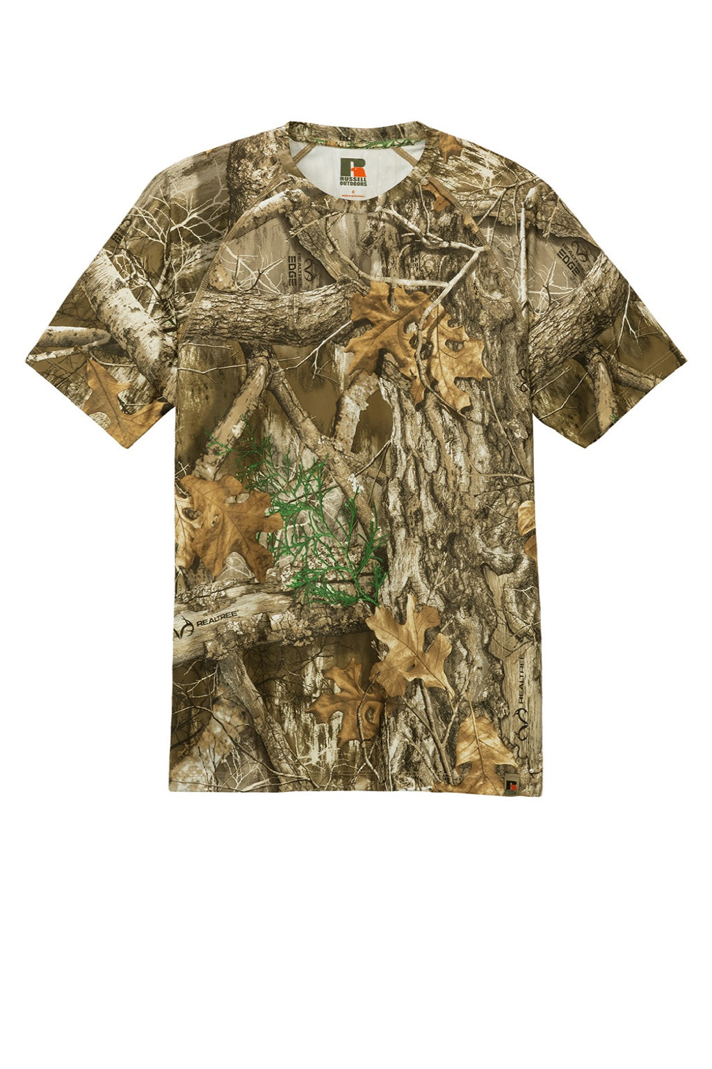 Russell Outdoors RU150 Mens Realtree Moisture Wicking Short Sleeve Crewneck T-Shirt Realtree Edge Camo Flat Front