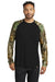 Russell Outdoors RU151LS Mens Realtree Colorblock Moisture Wicking Long Sleeve Crewneck T-Shirt Black/Realtree Edge Camo Model Front