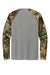 Russell Outdoors RU151LS Mens Realtree Colorblock Moisture Wicking Long Sleeve Crewneck T-Shirt Heather Concrete Grey/Realtree Edge Camo Flat Back