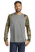 Russell Outdoors RU151LS Mens Realtree Colorblock Moisture Wicking Long Sleeve Crewneck T-Shirt Heather Concrete Grey/Realtree Edge Camo Model Front